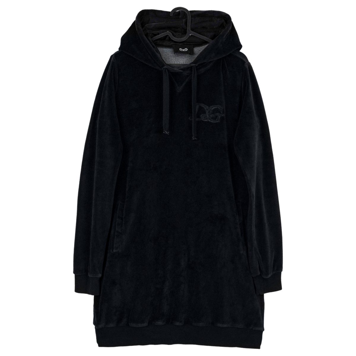 Dolce Gabbana Velour Embroidered Logo Long Hoodie Sweatshirt