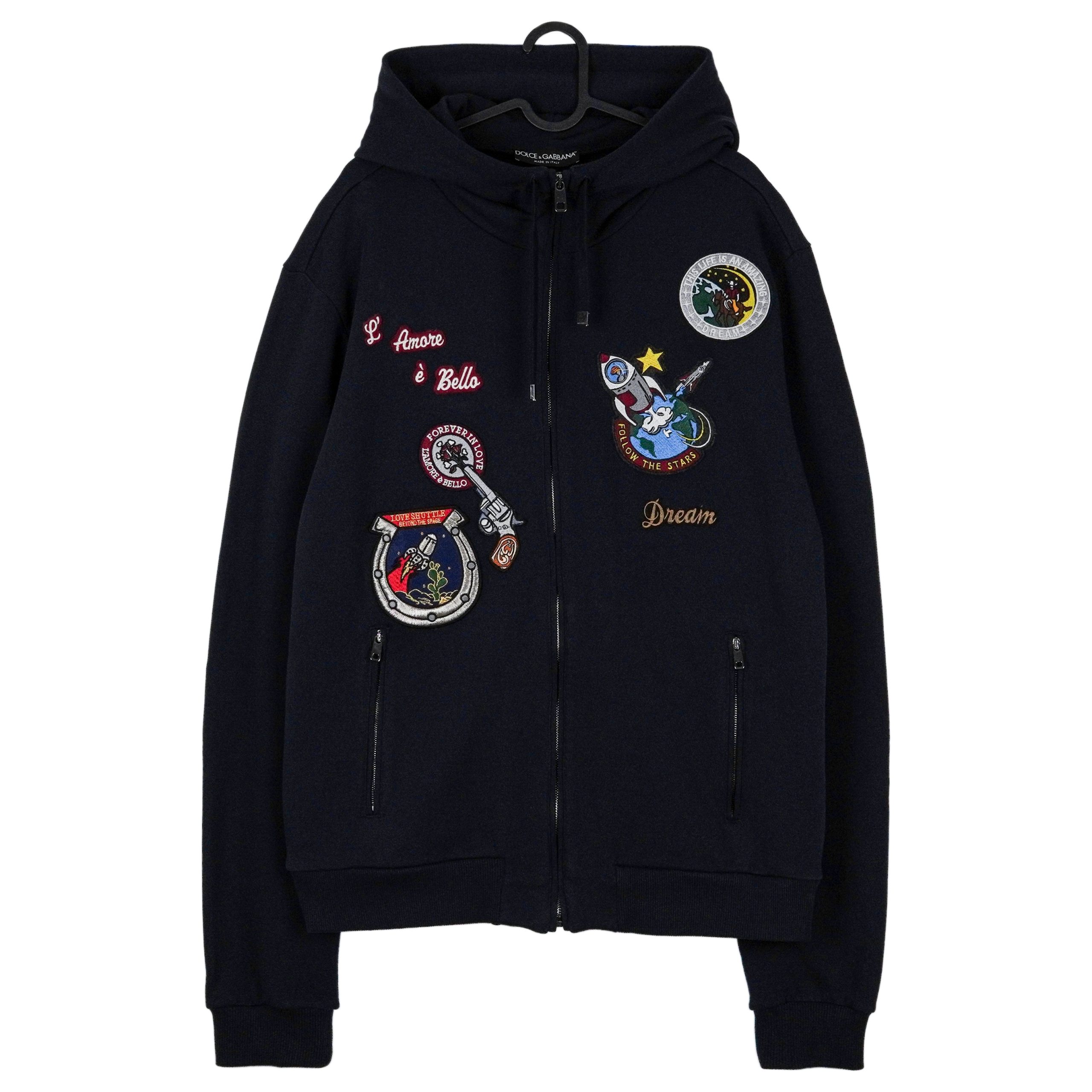 Dolce Gabbana Navy Tab Logo Embroidered Hoodie Sweatshirt