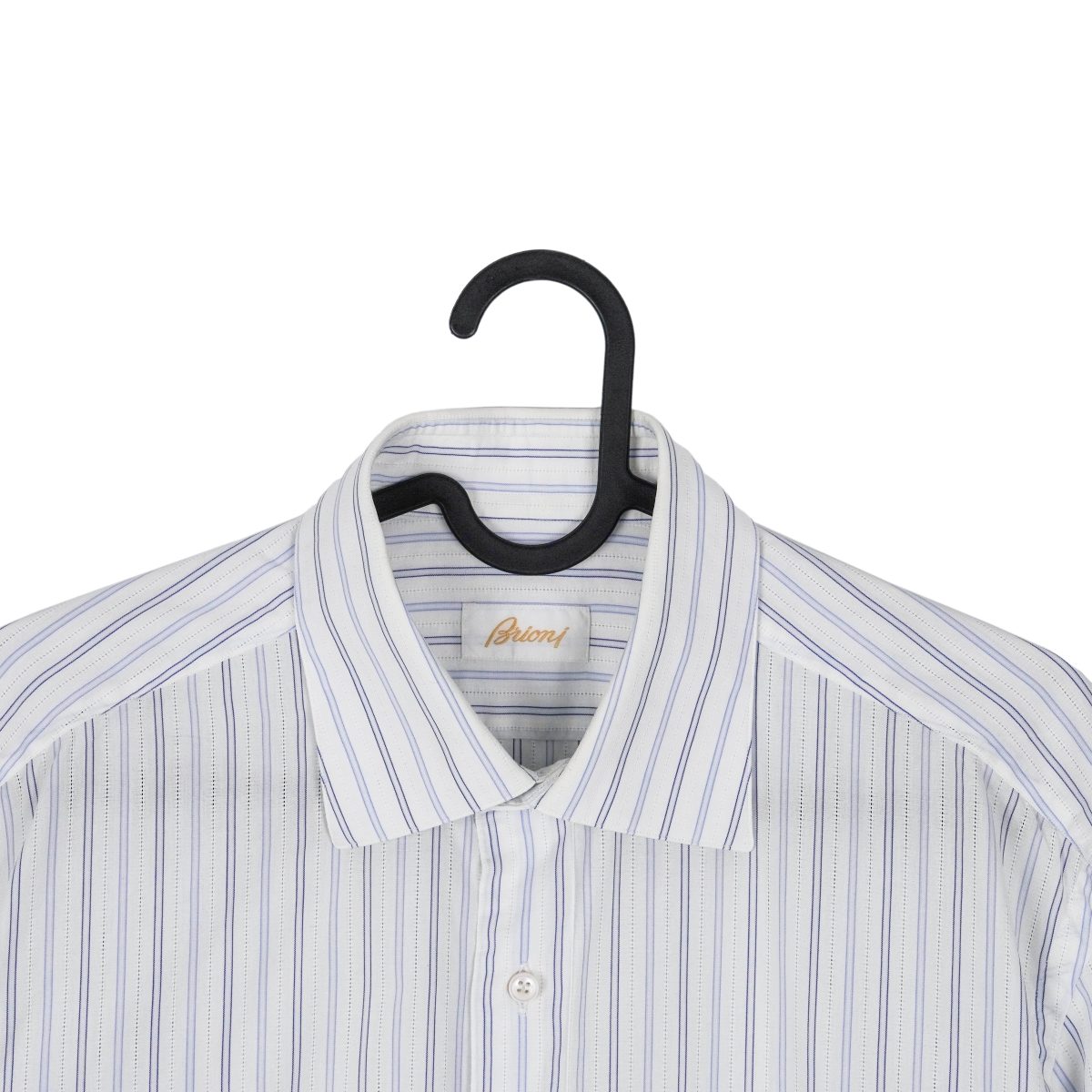 Brioni White Blue Striped Short Sleeve Button Up Dress Shirt — photo 2