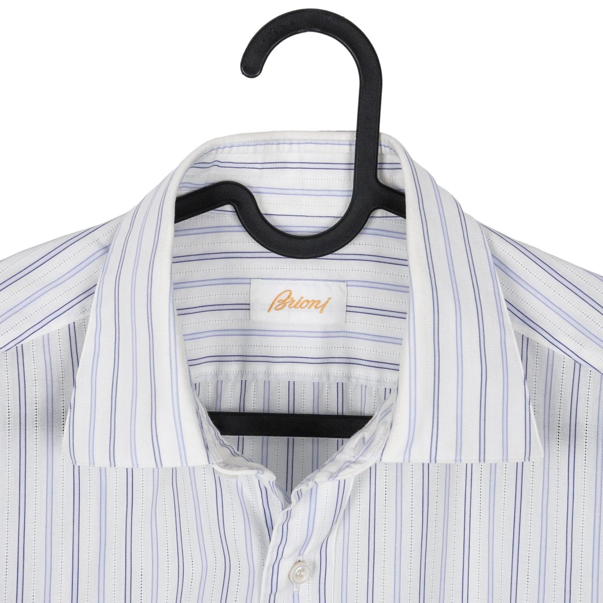 Brioni White Blue Striped Short Sleeve Button Up Dress Shirt — photo 4