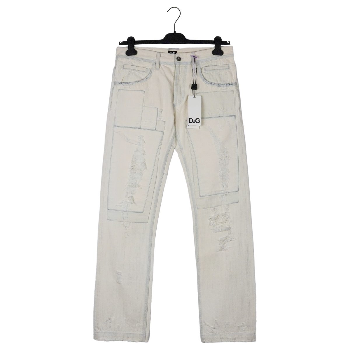 Dolce Gabbana White Distressed Patchwork Denim Pants Jeans