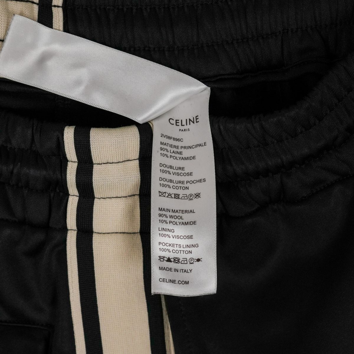 Celine Paris Black Wool Blend Side Stripe Logo Track Pants — photo 13