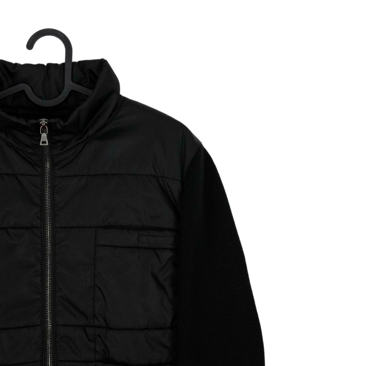 Vintage Prada Black Nylon Rib Knit Logo Wool Cardigan Jacket — photo 4