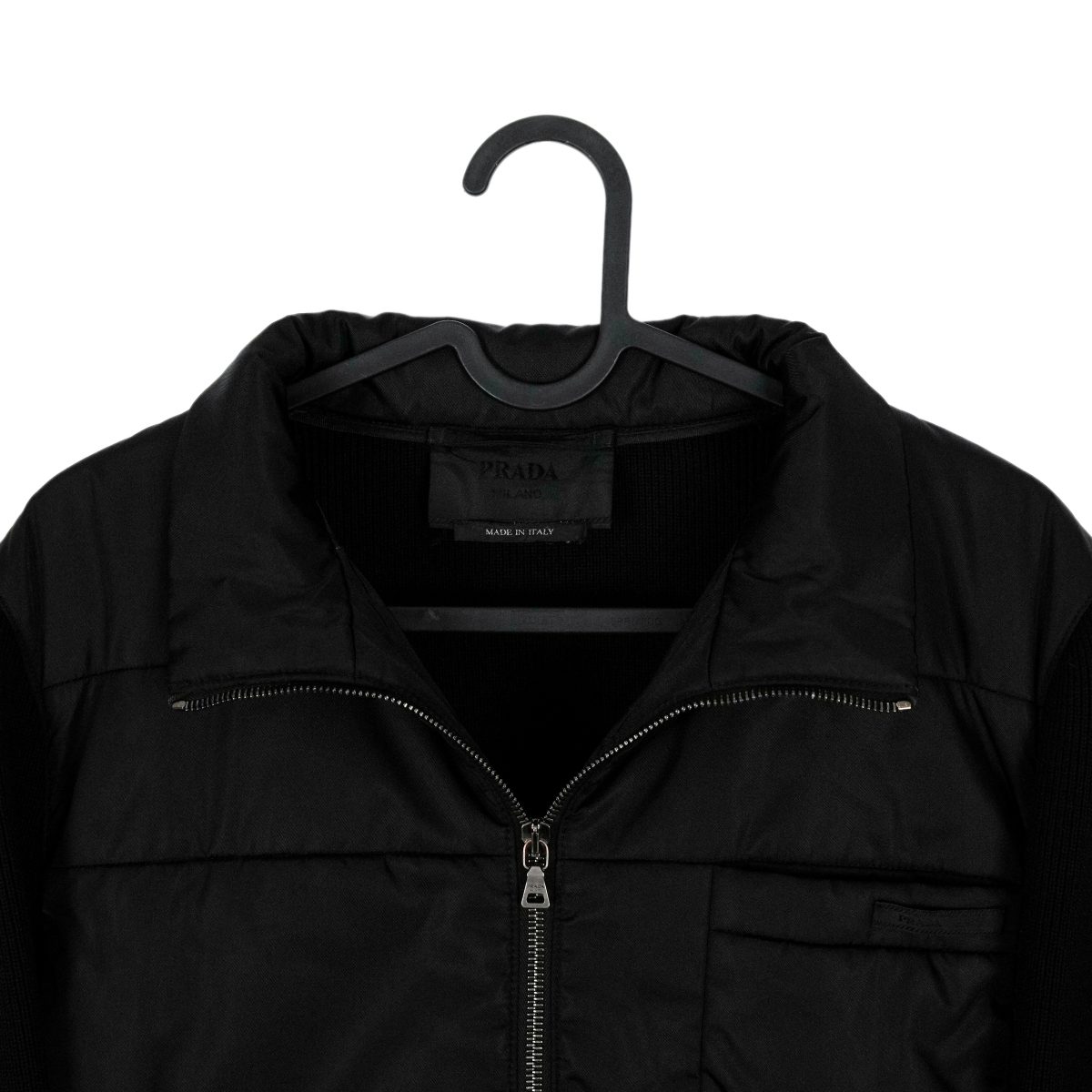 Vintage Prada Black Nylon Rib Knit Logo Wool Cardigan Jacket — photo 3