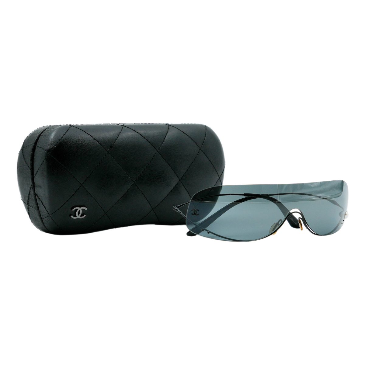 Vintage Chanel 4054 Black Rimless Shield CC Logo Sunglasses — photo 11