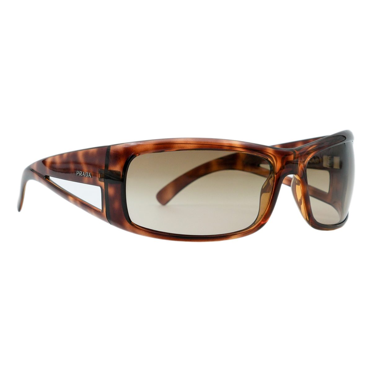 Prada SPR 09F Brown Tortoise Gradient Logo Y2K Sunglasses