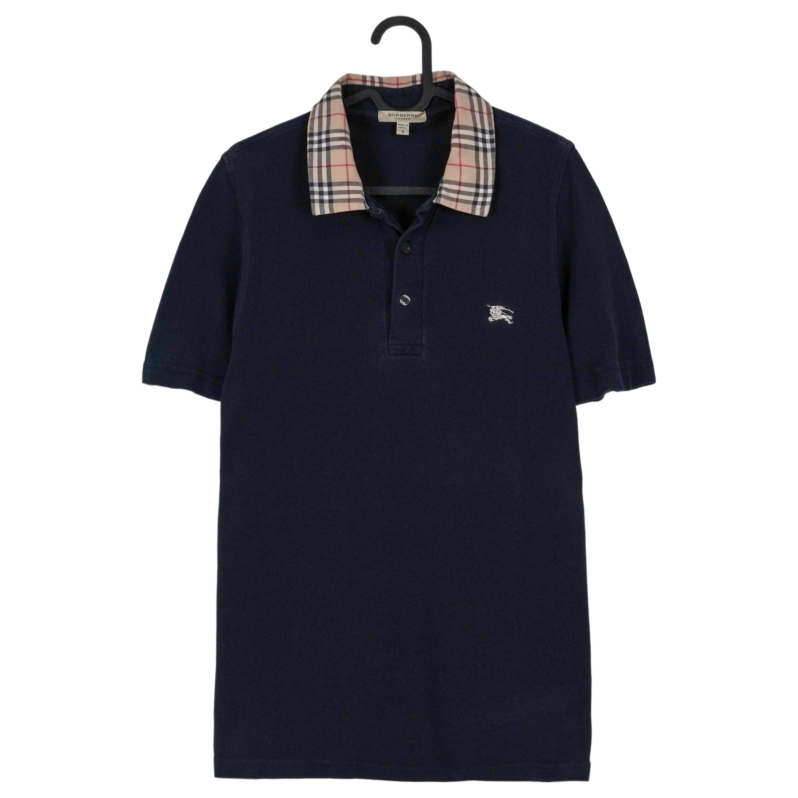 Burberry London Navy Nova Check Embroidered Logo Polo Shirt