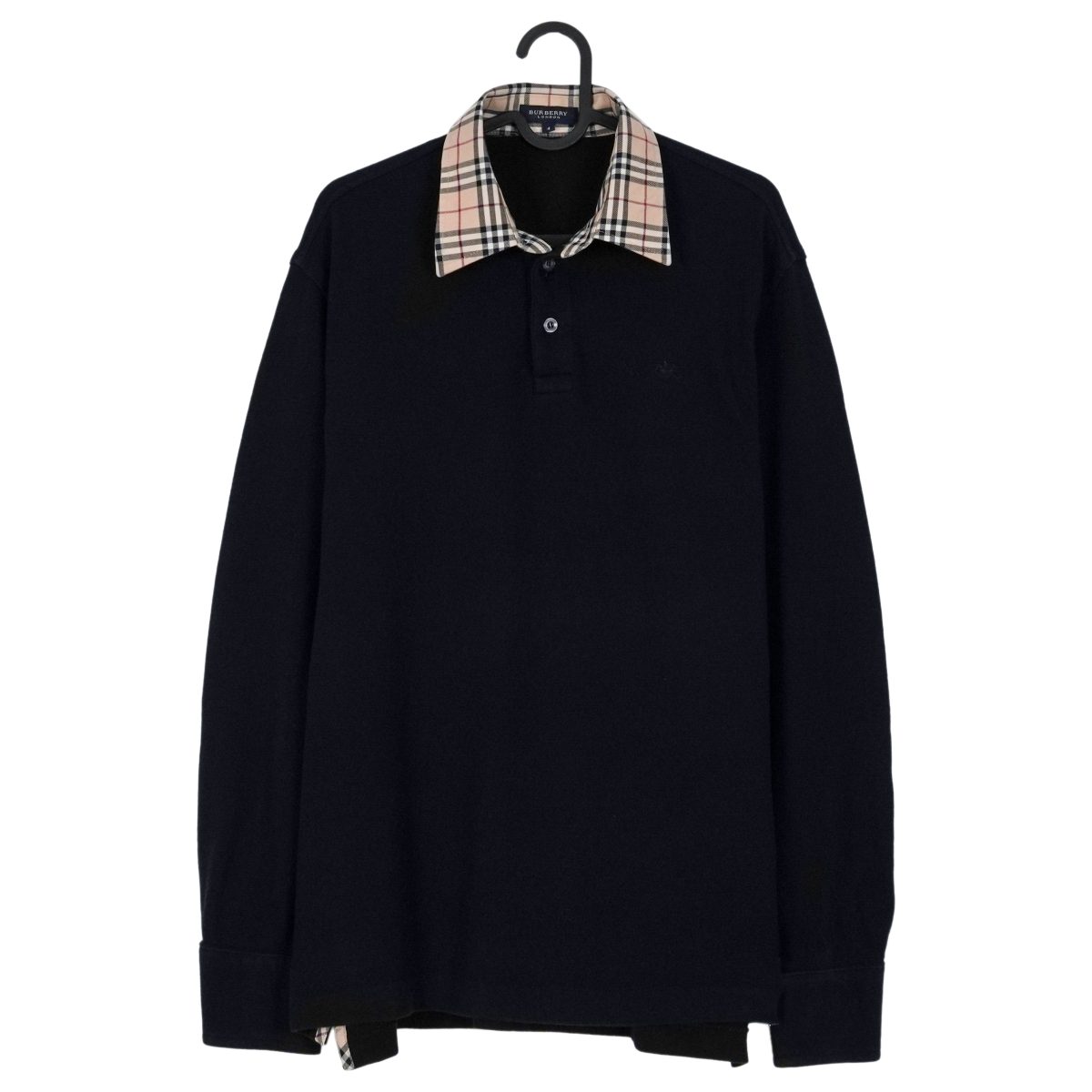 Burberry London Black Wool Blend Long Sleeve Logo Polo Shirt