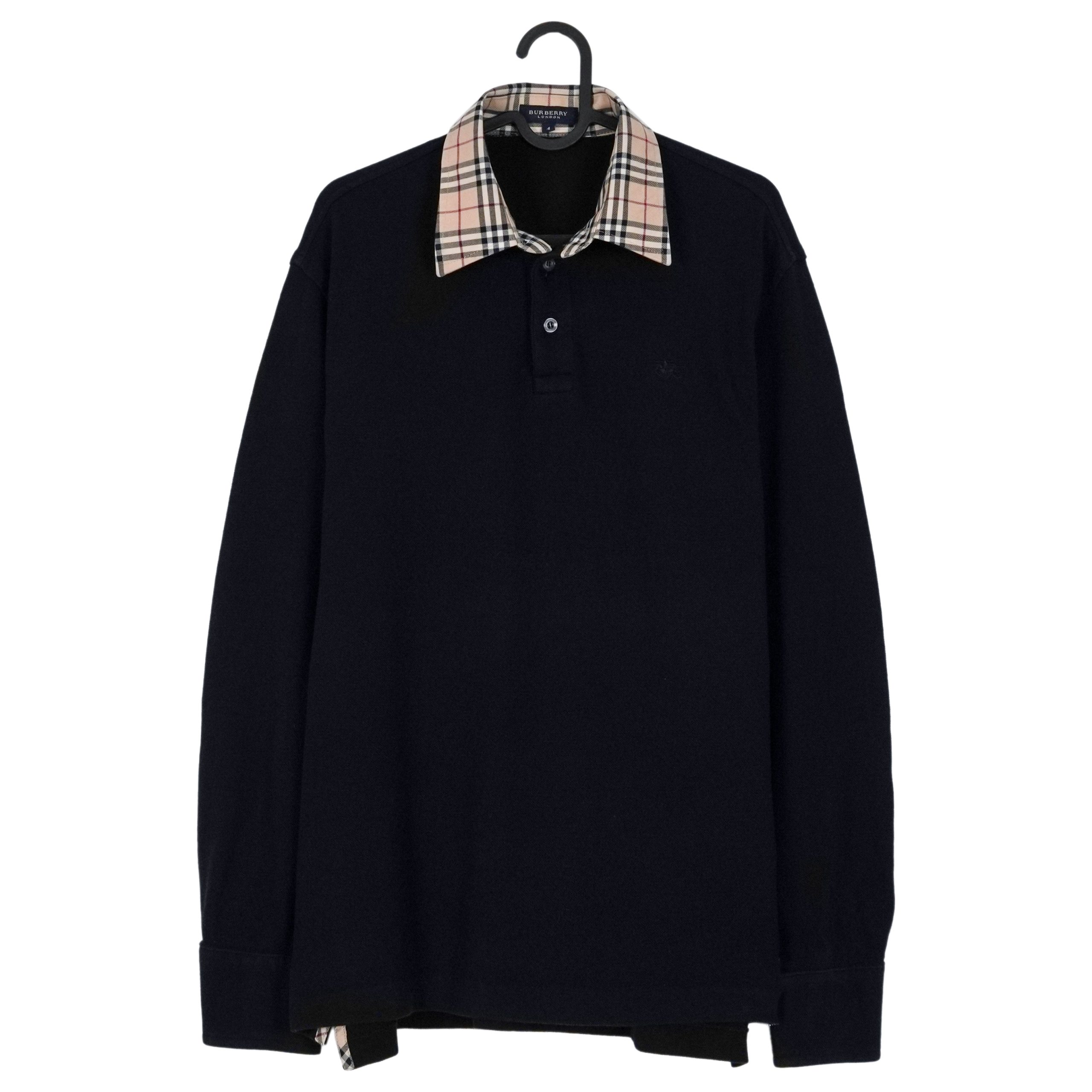 Burberry London Black Wool Blend Long Sleeve Logo Polo Shirt