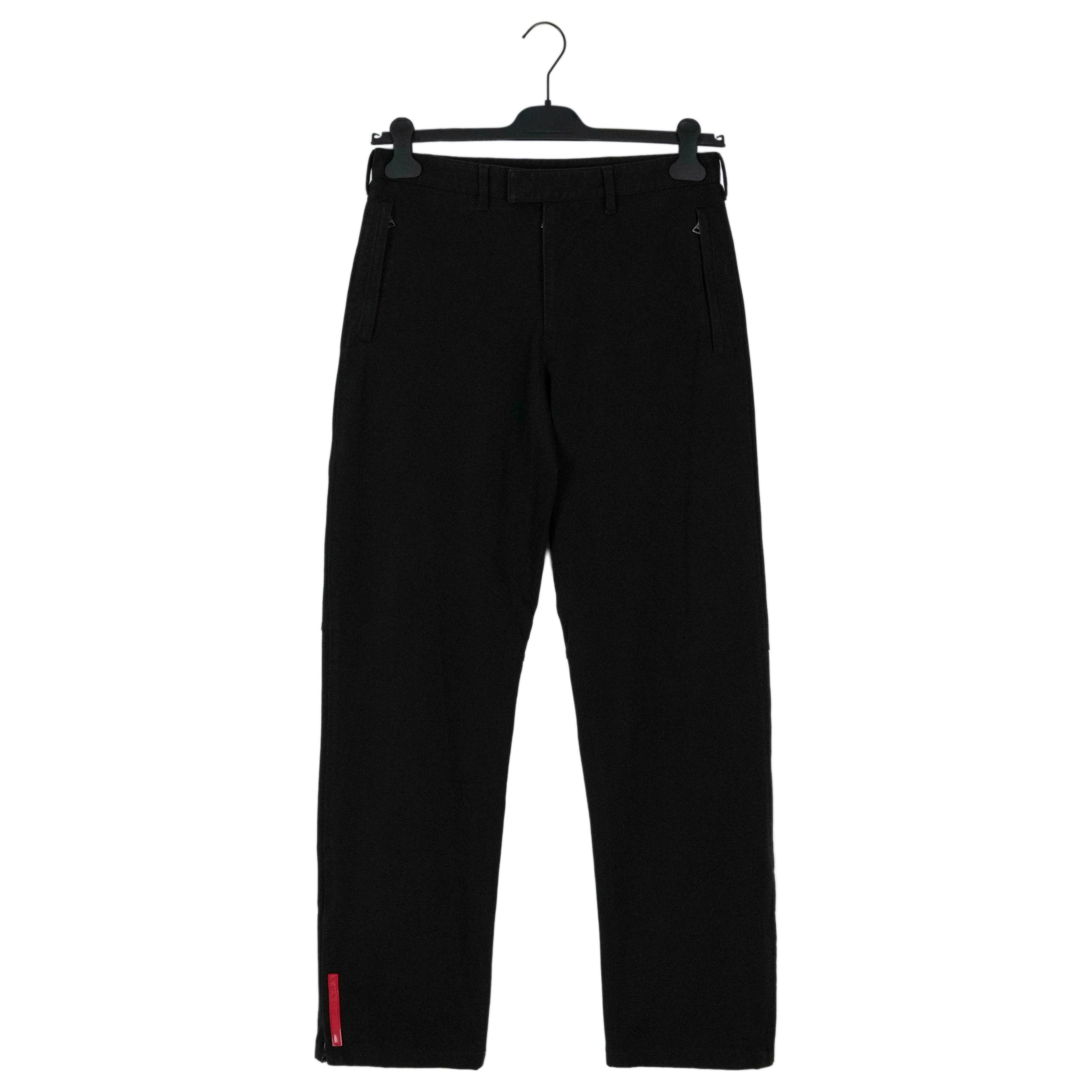 Prada Linea Rossa Black Stretch Tab Logo Trousers Pants