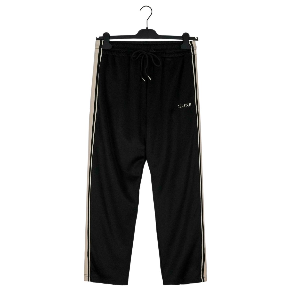 Celine Paris Black Wool Blend Side Stripe Logo Track Pants