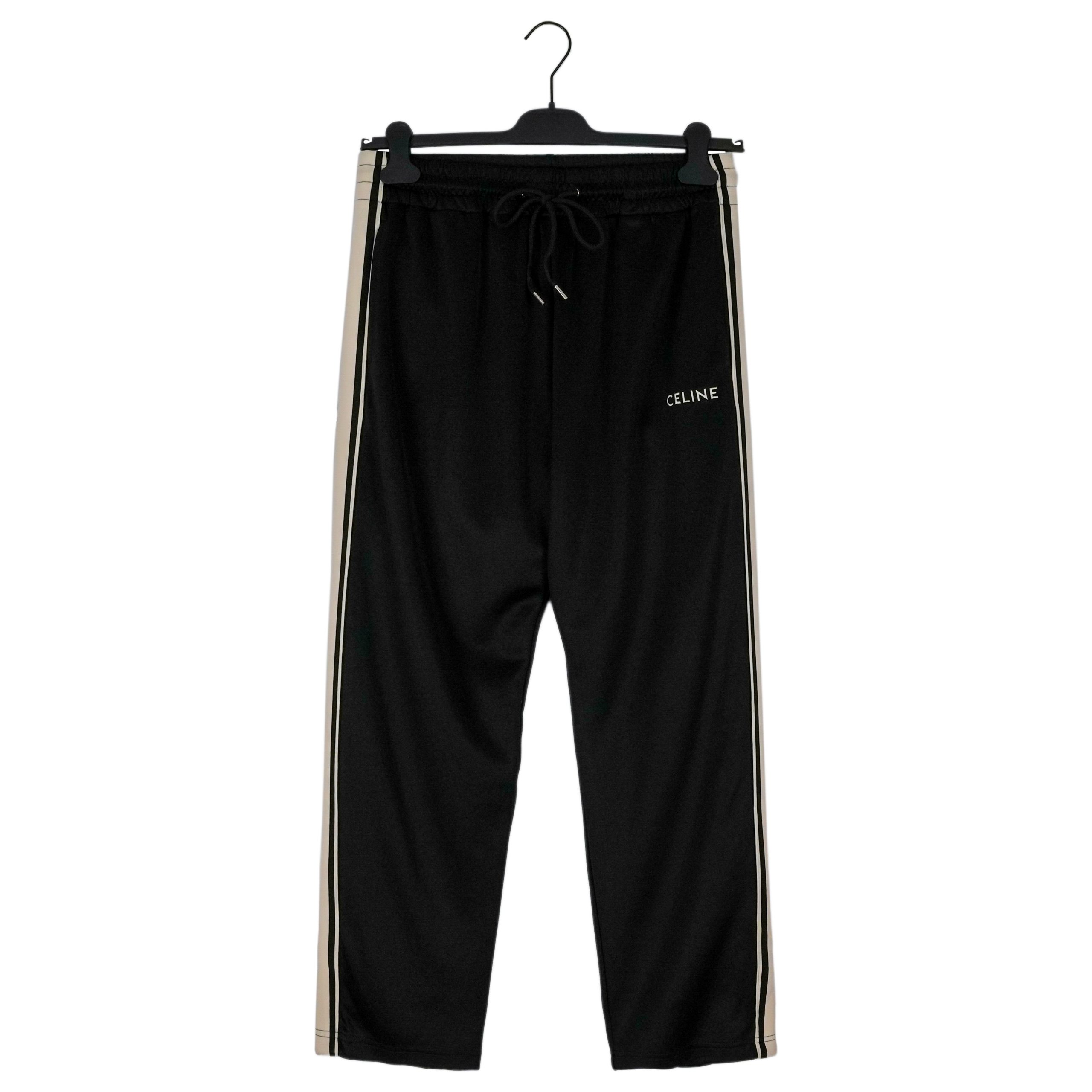 Celine Paris Black Wool Blend Side Stripe Logo Track Pants