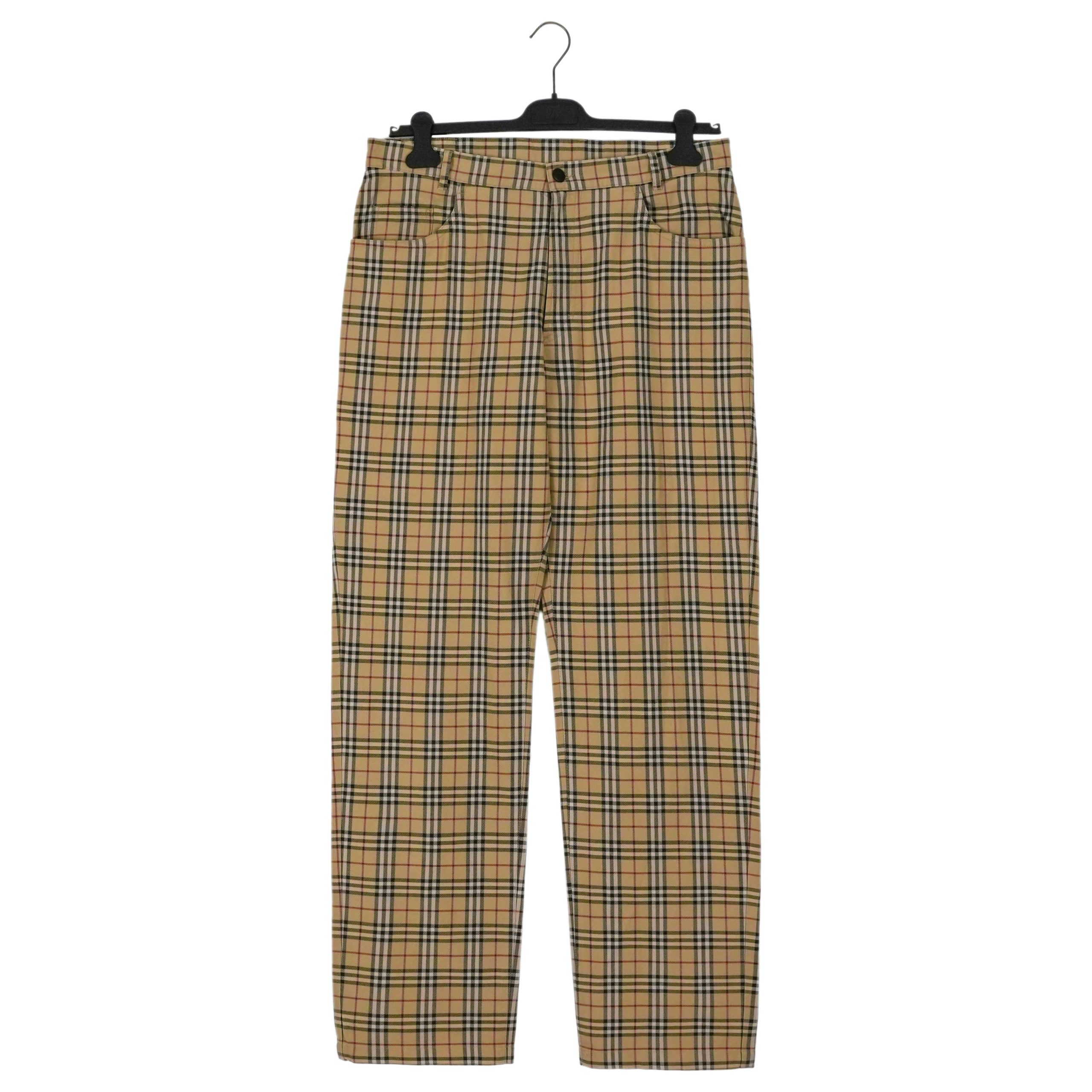 Burberry London Beige Nova Check Straight Leg Trousers Pants