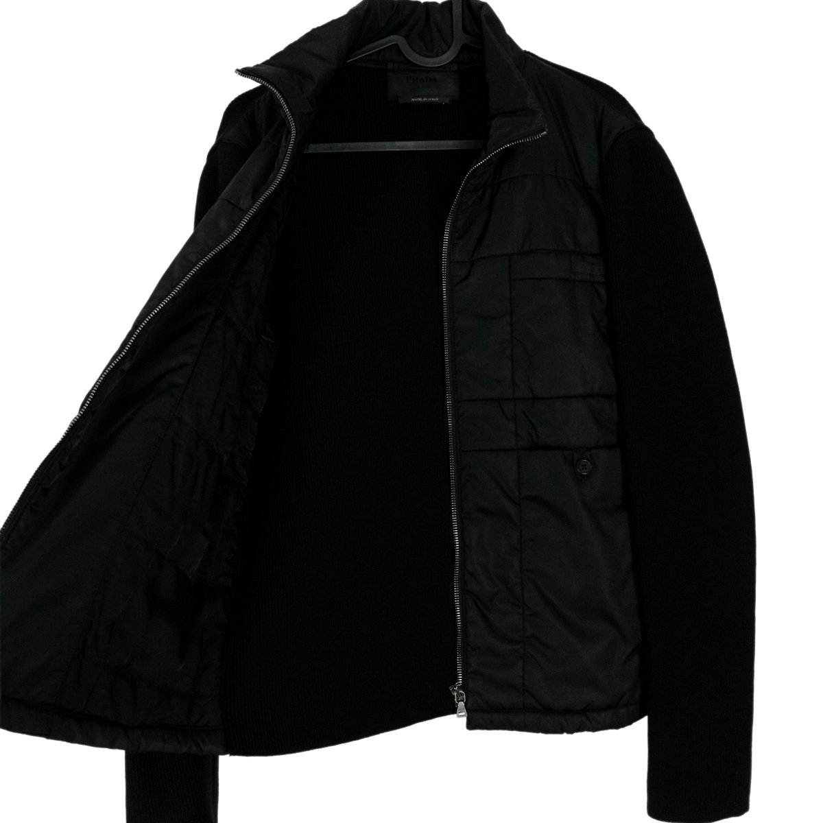 Vintage Prada Black Nylon Rib Knit Logo Wool Cardigan Jacket — photo 12