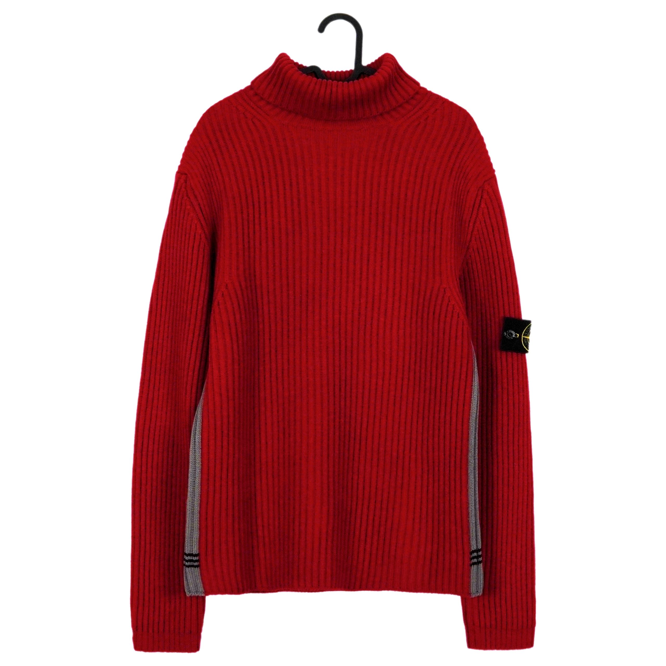 Vintage Stone Island 2001 Red Chunky Wool Turtleneck Sweater