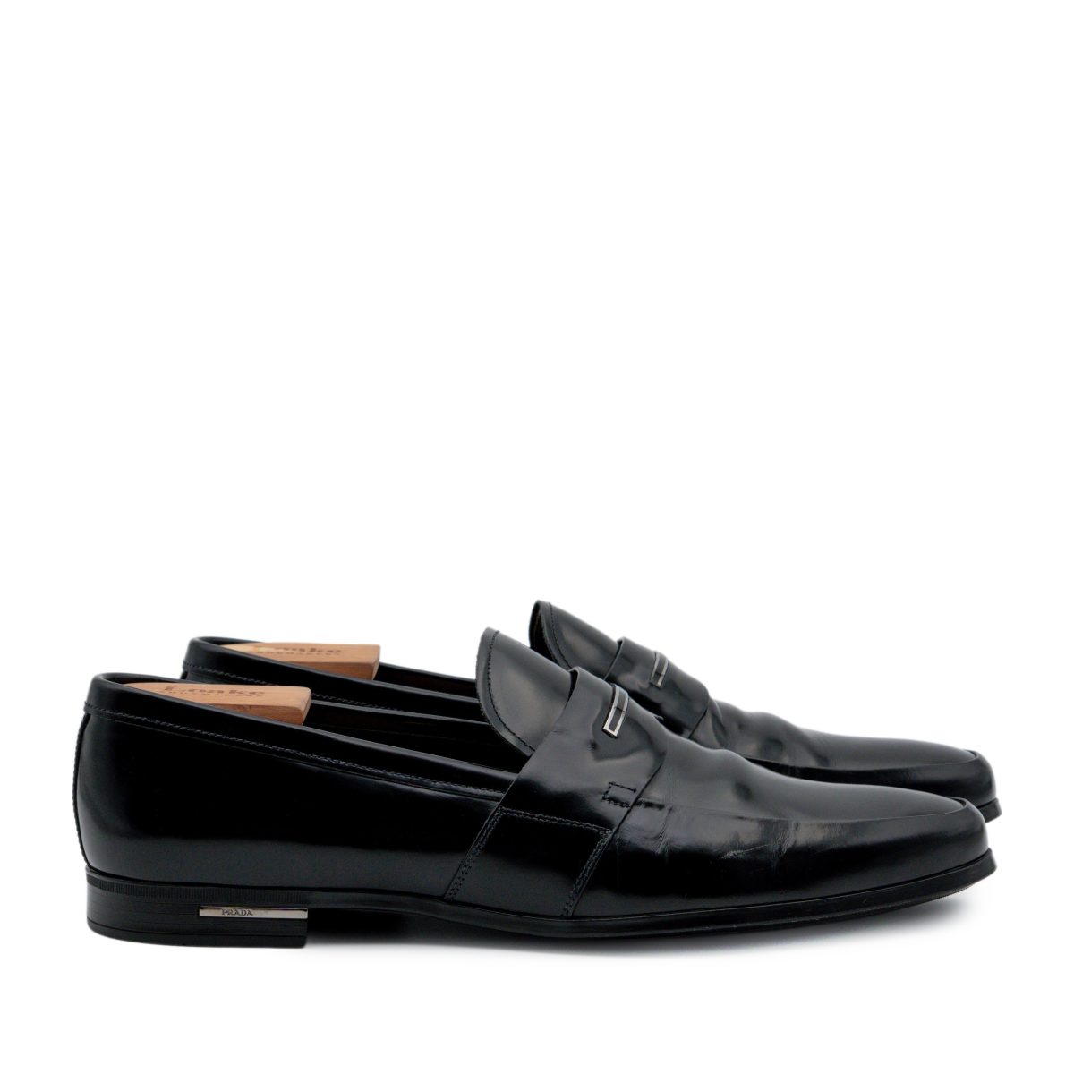Prada Milano Black Leather Metal Logo Penny Loafers Shoes — photo 2