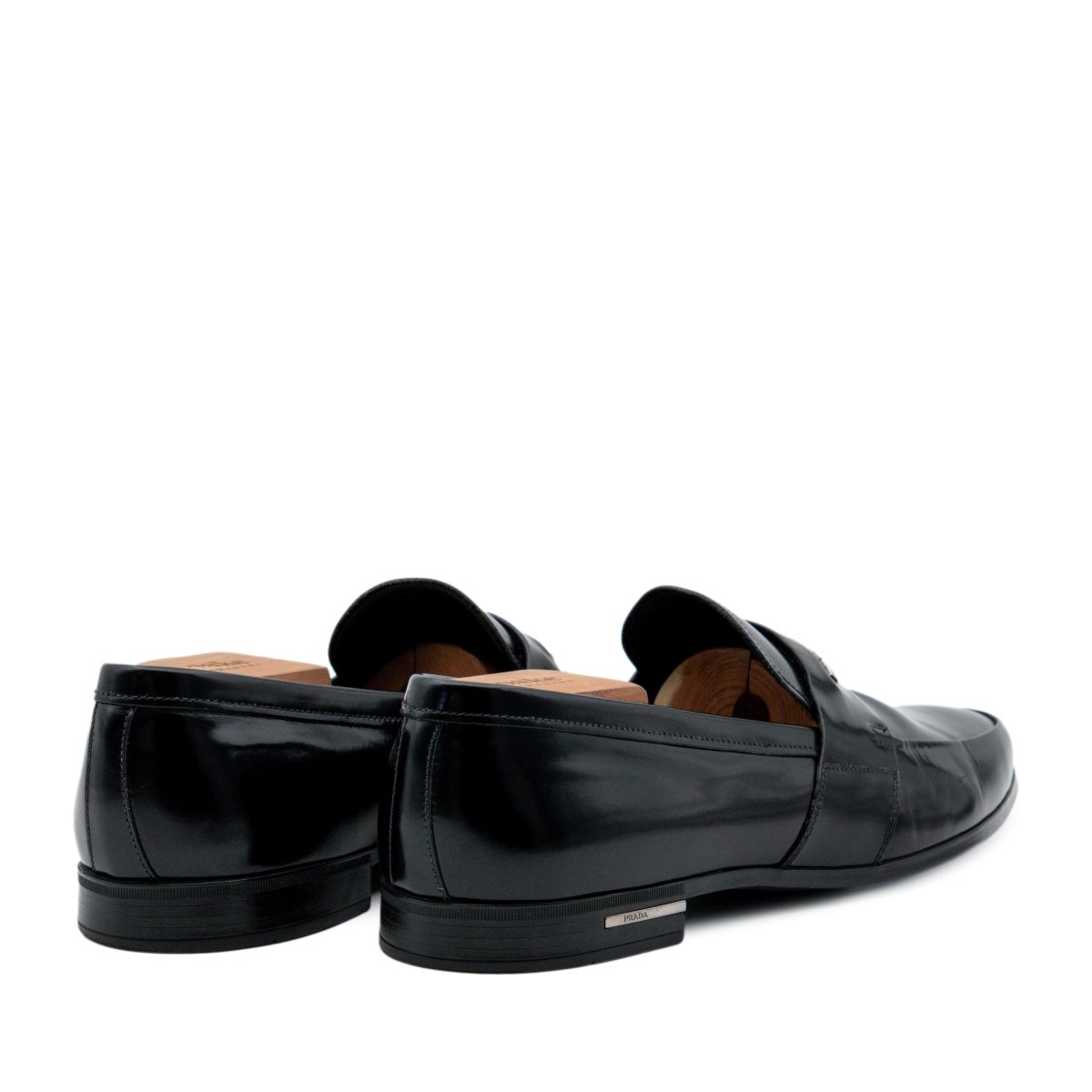 Prada Milano Black Leather Metal Logo Penny Loafers Shoes — photo 3