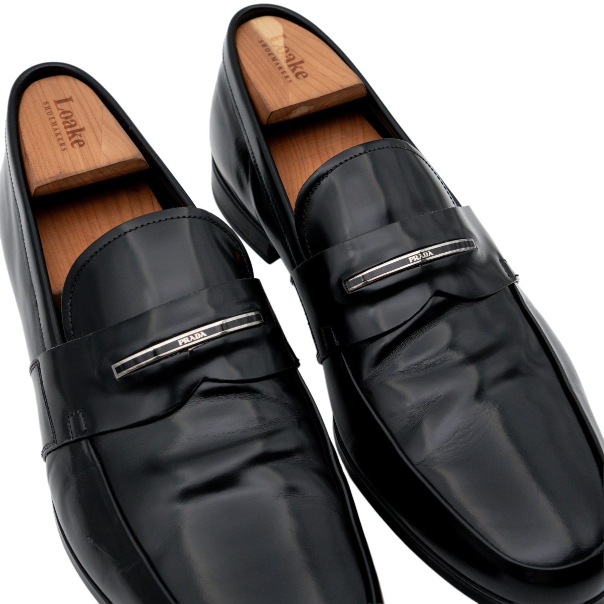 Prada Milano Black Leather Metal Logo Penny Loafers Shoes — photo 6