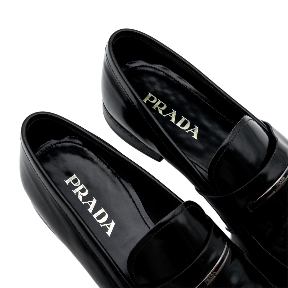 Prada Milano Black Leather Metal Logo Penny Loafers Shoes — photo 7