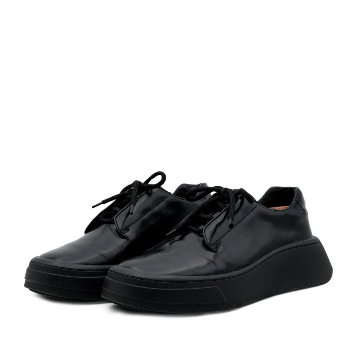 Prada Milano Black Leather Triangle Logo Platform Shoes