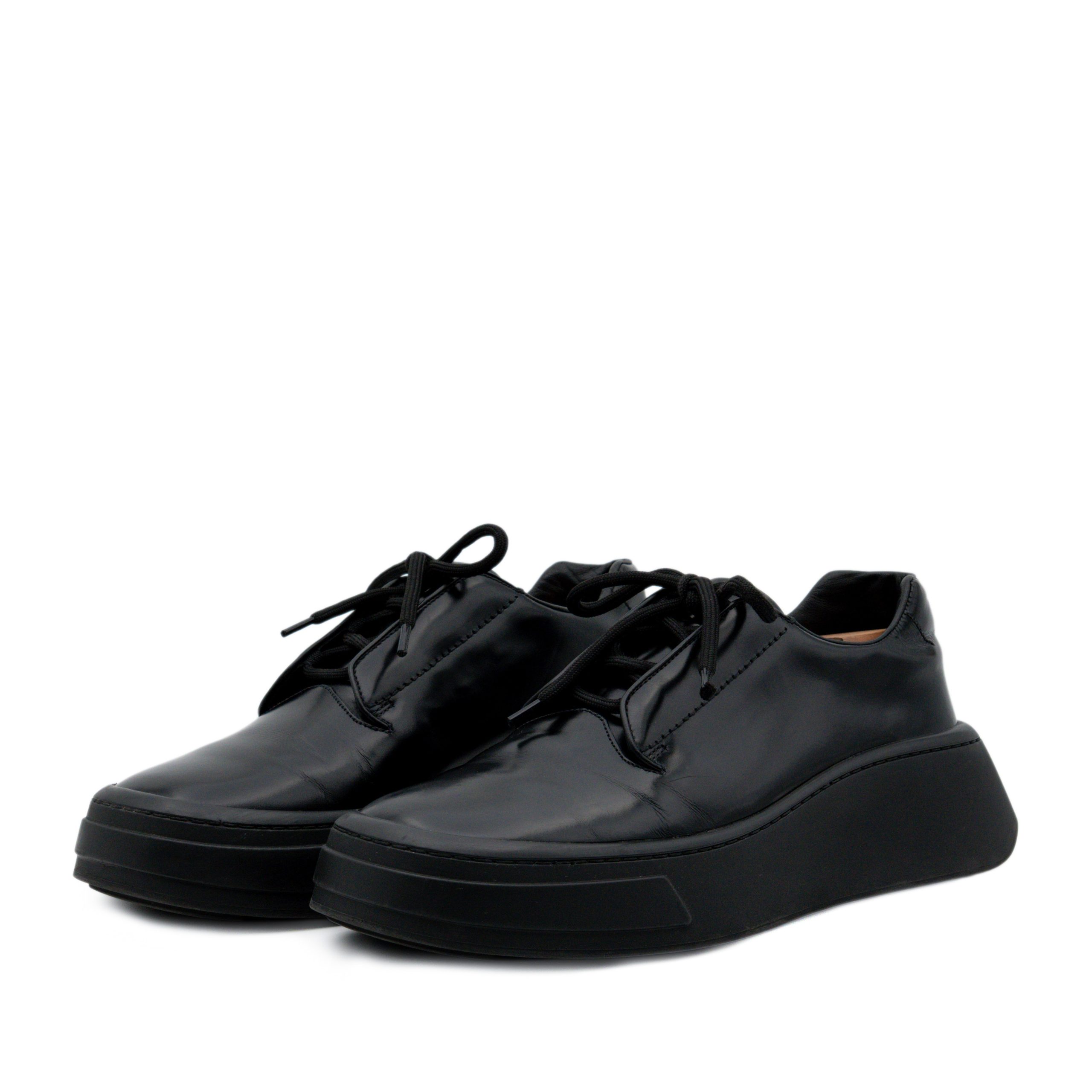 Prada Milano Black Leather Triangle Logo Platform Shoes