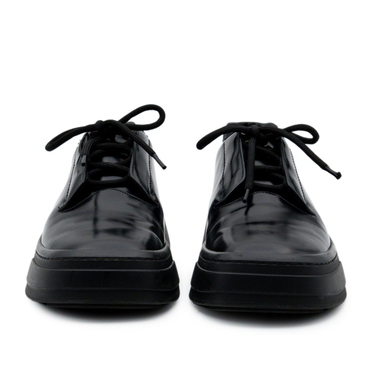 Prada Milano Black Leather Triangle Logo Platform Shoes — photo 2