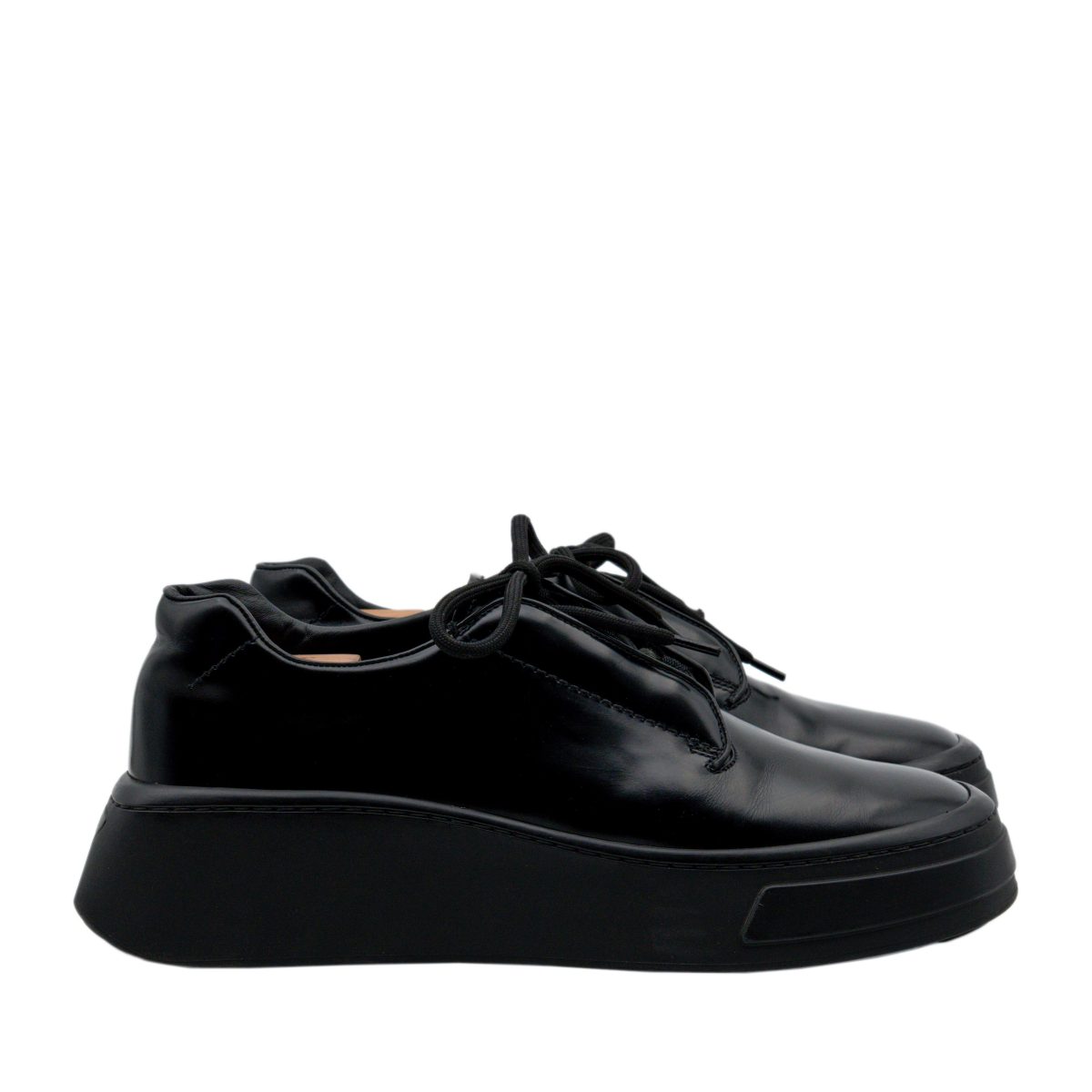 Prada Milano Black Leather Triangle Logo Platform Shoes — photo 3