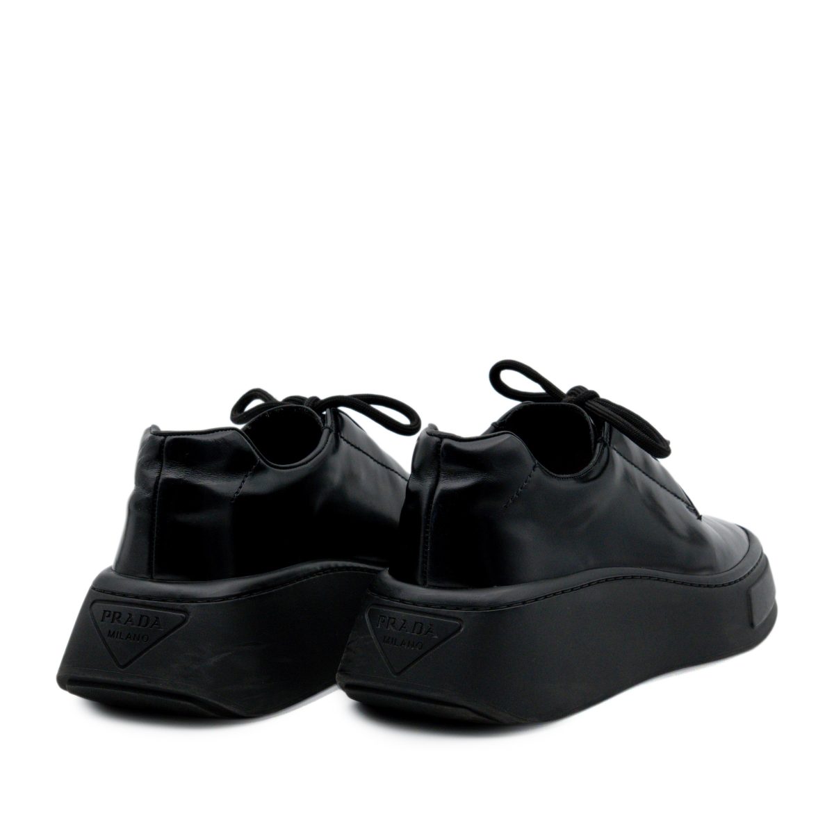 Prada Milano Black Leather Triangle Logo Platform Shoes — photo 4