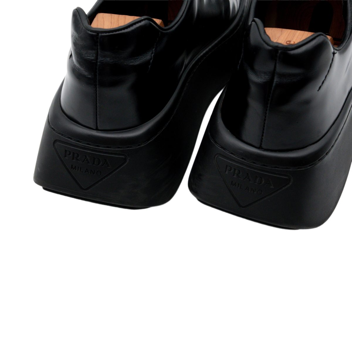 Prada Milano Black Leather Triangle Logo Platform Shoes — photo 9