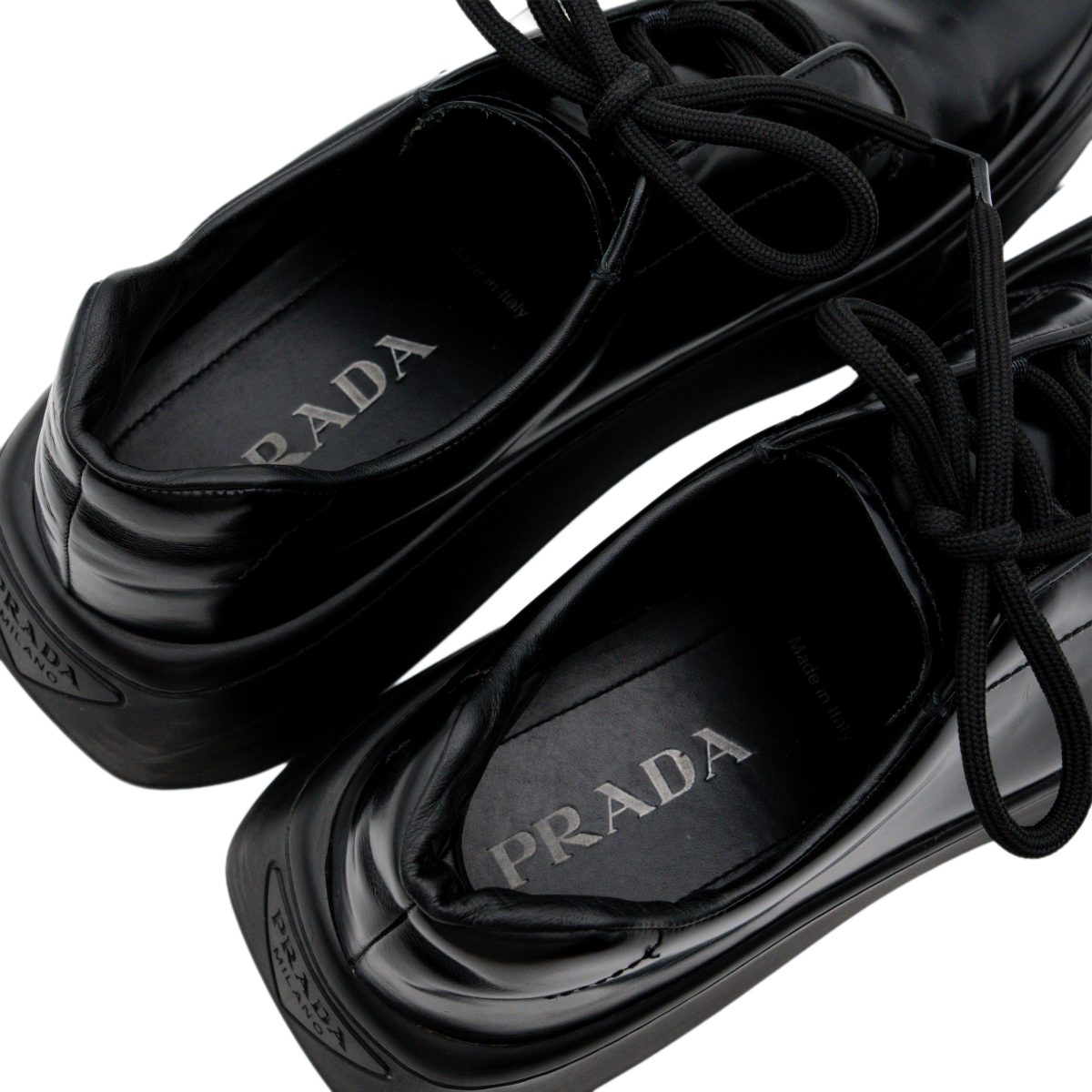 Prada Milano Black Leather Triangle Logo Platform Shoes — photo 10