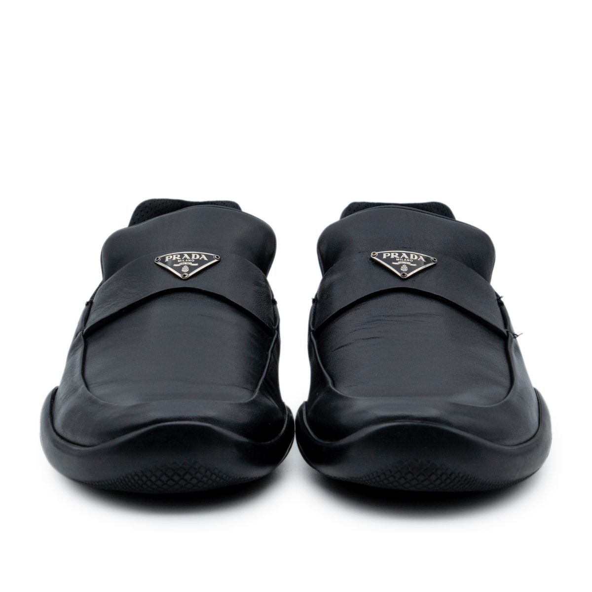 Vintage Prada Black Leather Triangle Logo Loafers Shoes — photo 2
