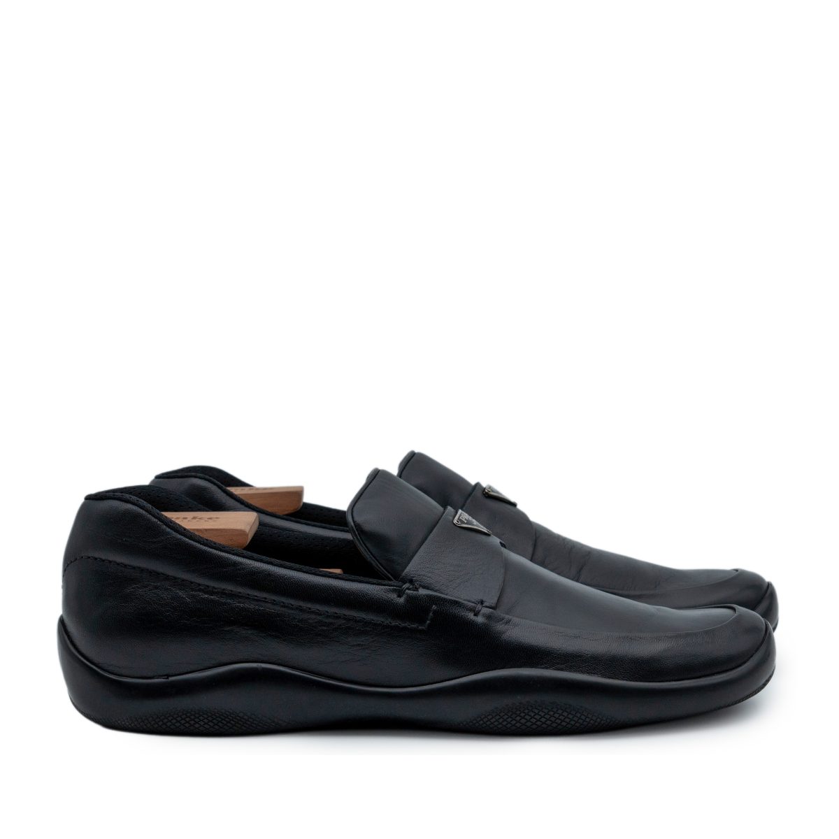 Vintage Prada Black Leather Triangle Logo Loafers Shoes — photo 3
