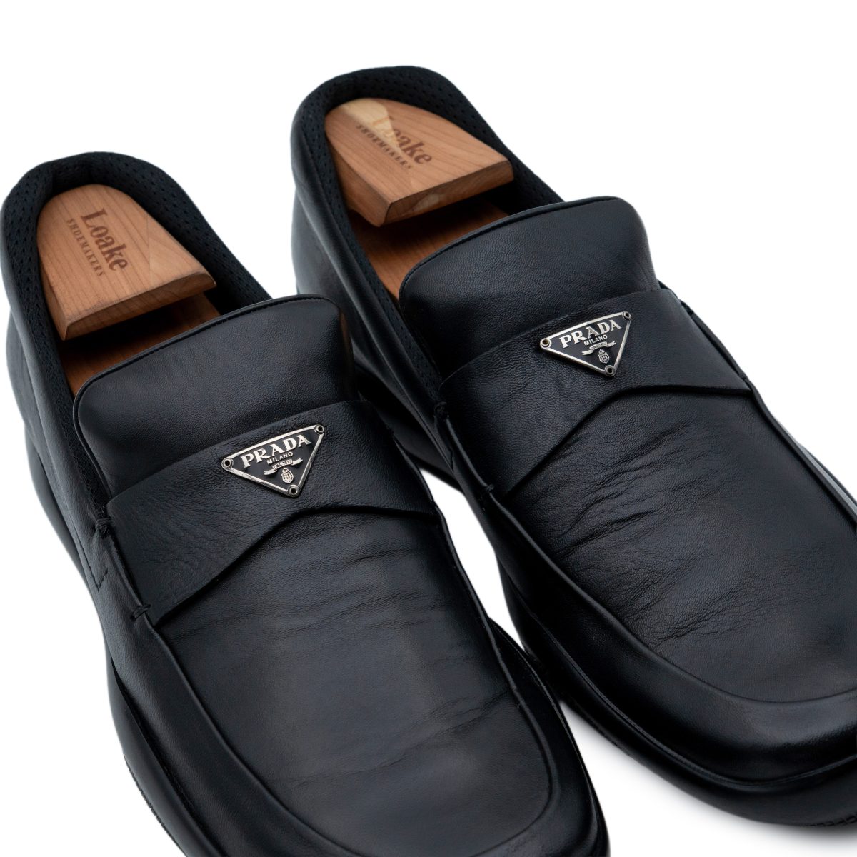 Vintage Prada Black Leather Triangle Logo Loafers Shoes — photo 7
