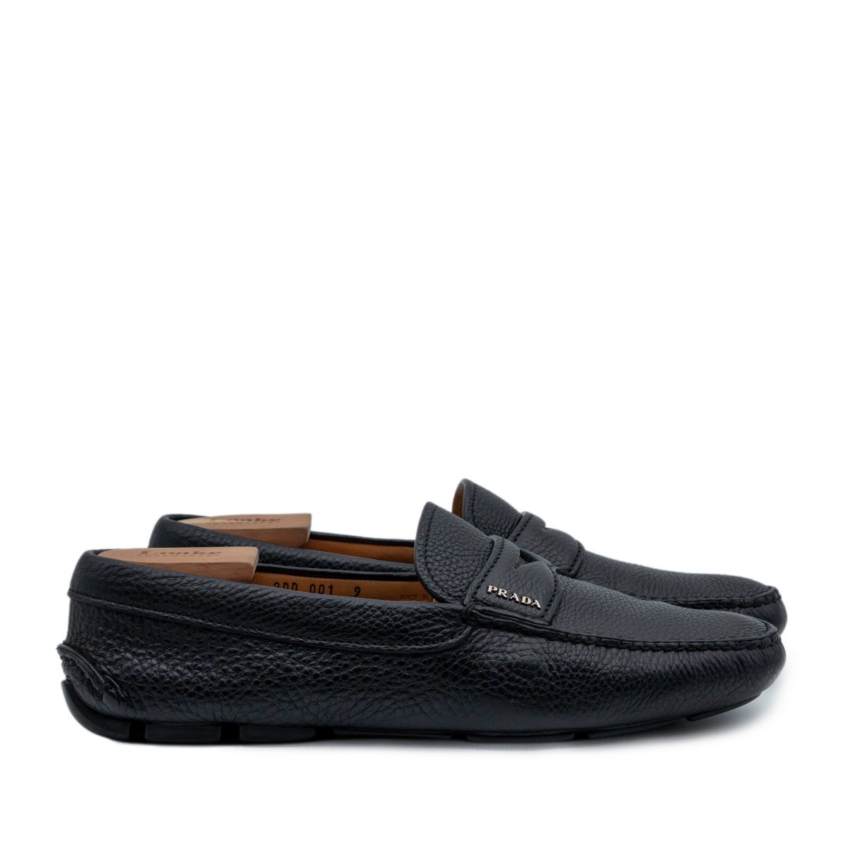 Prada Black Pebbled Leather Metal Logo Penny Loafers Shoes — photo 3