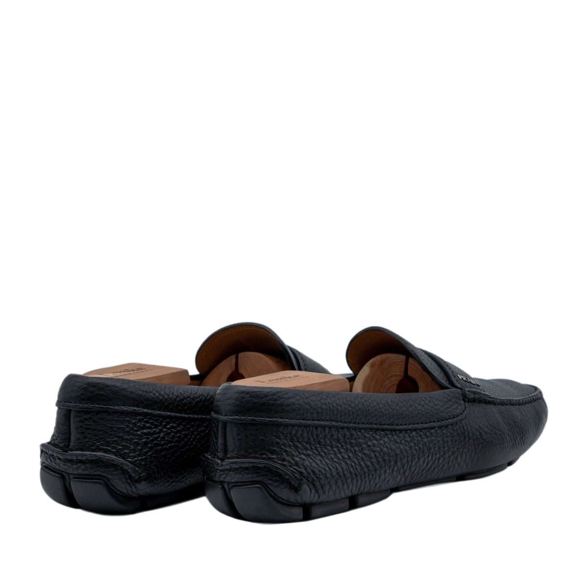 Prada Black Pebbled Leather Metal Logo Penny Loafers Shoes — photo 4