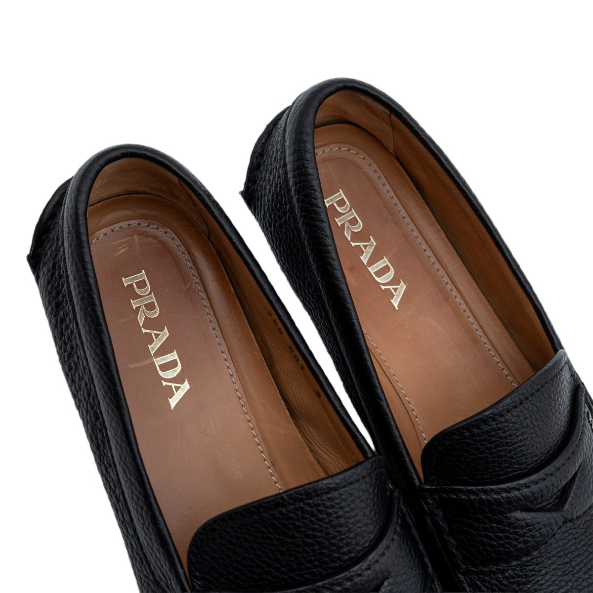 Prada Black Pebbled Leather Metal Logo Penny Loafers Shoes — photo 8