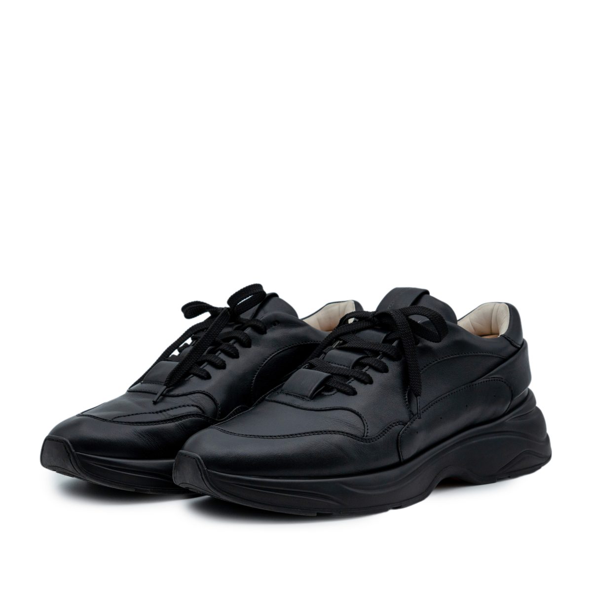 Santoni Black Smooth Leather Chunky Sole Shoes Sneakers