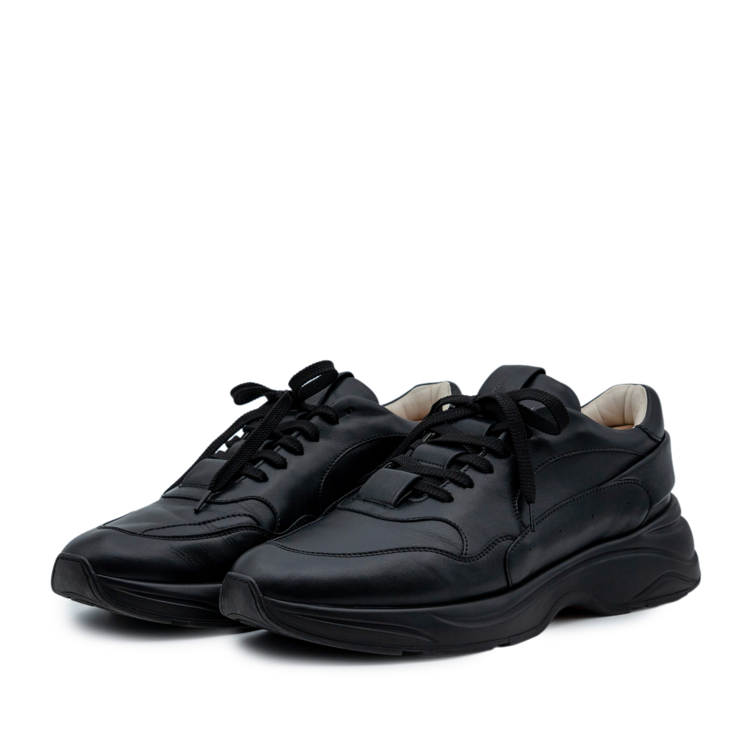 Santoni Black Smooth Leather Chunky Sole Shoes Sneakers