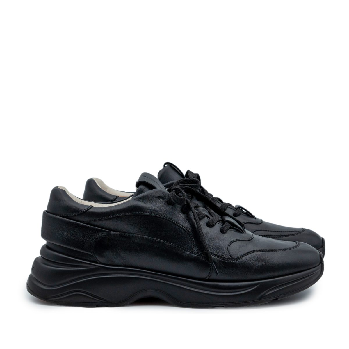 Santoni Black Smooth Leather Chunky Sole Shoes Sneakers — photo 3