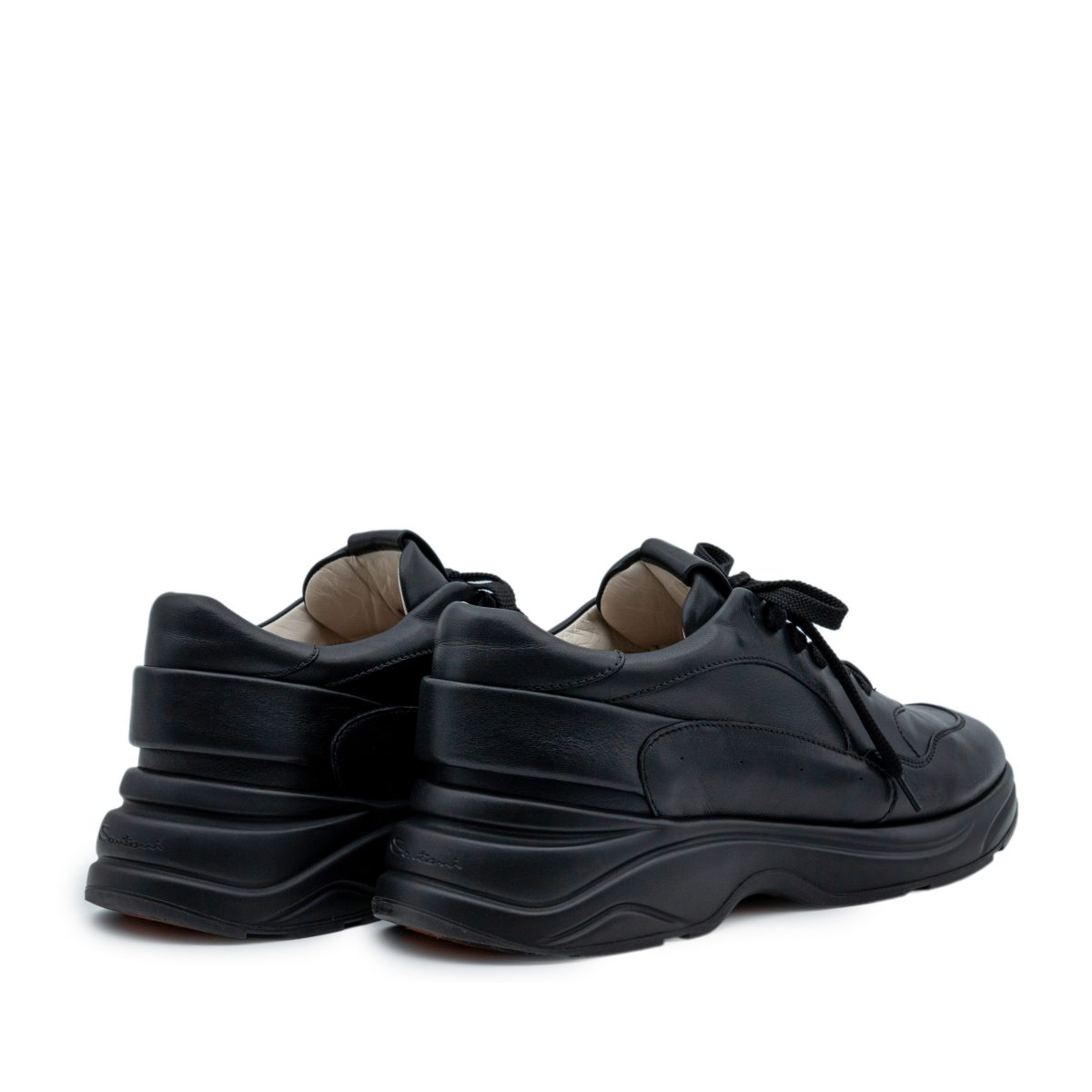Santoni Black Smooth Leather Chunky Sole Shoes Sneakers — photo 4
