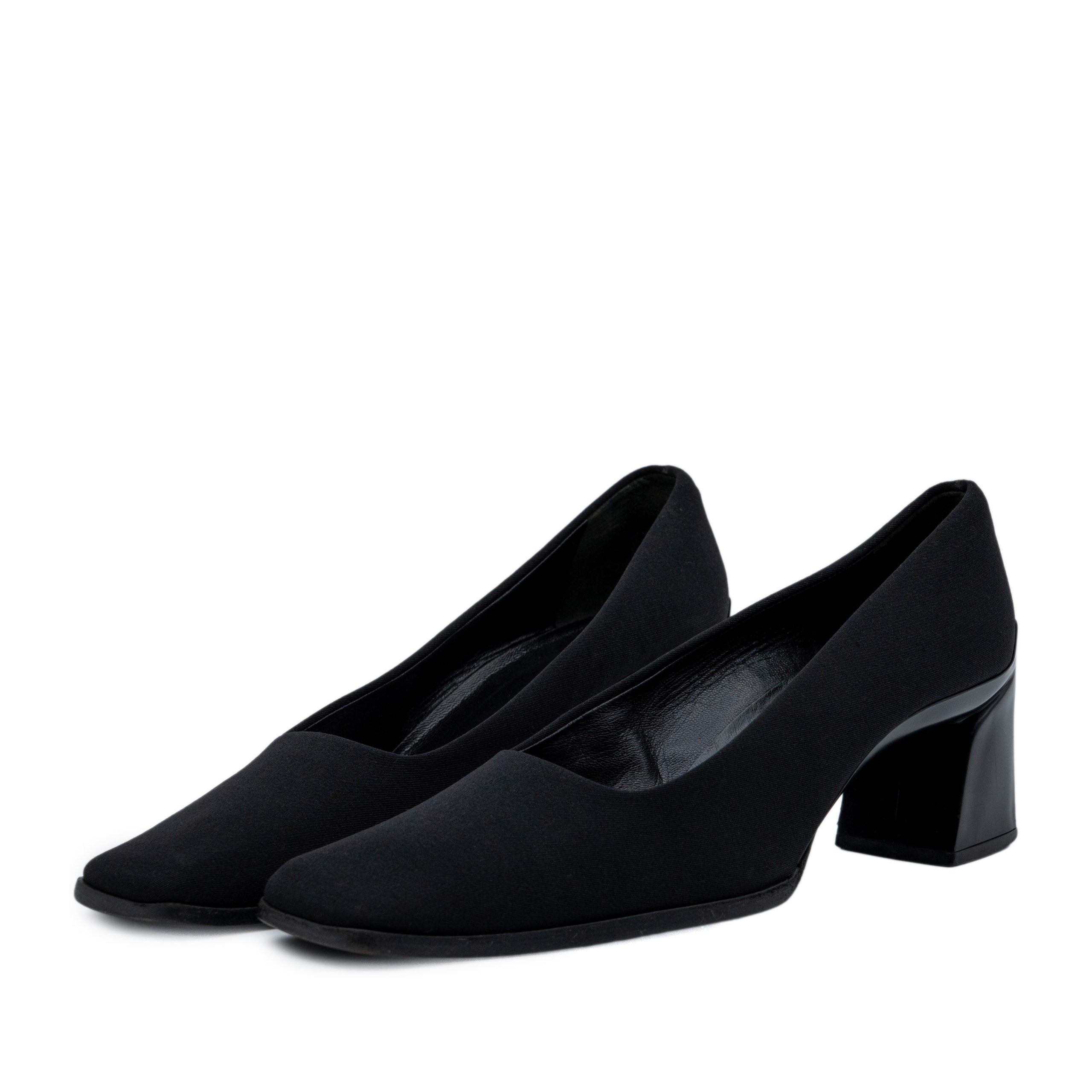 Vintage Prada Black Square Toe Sculptural Block Heel Pumps