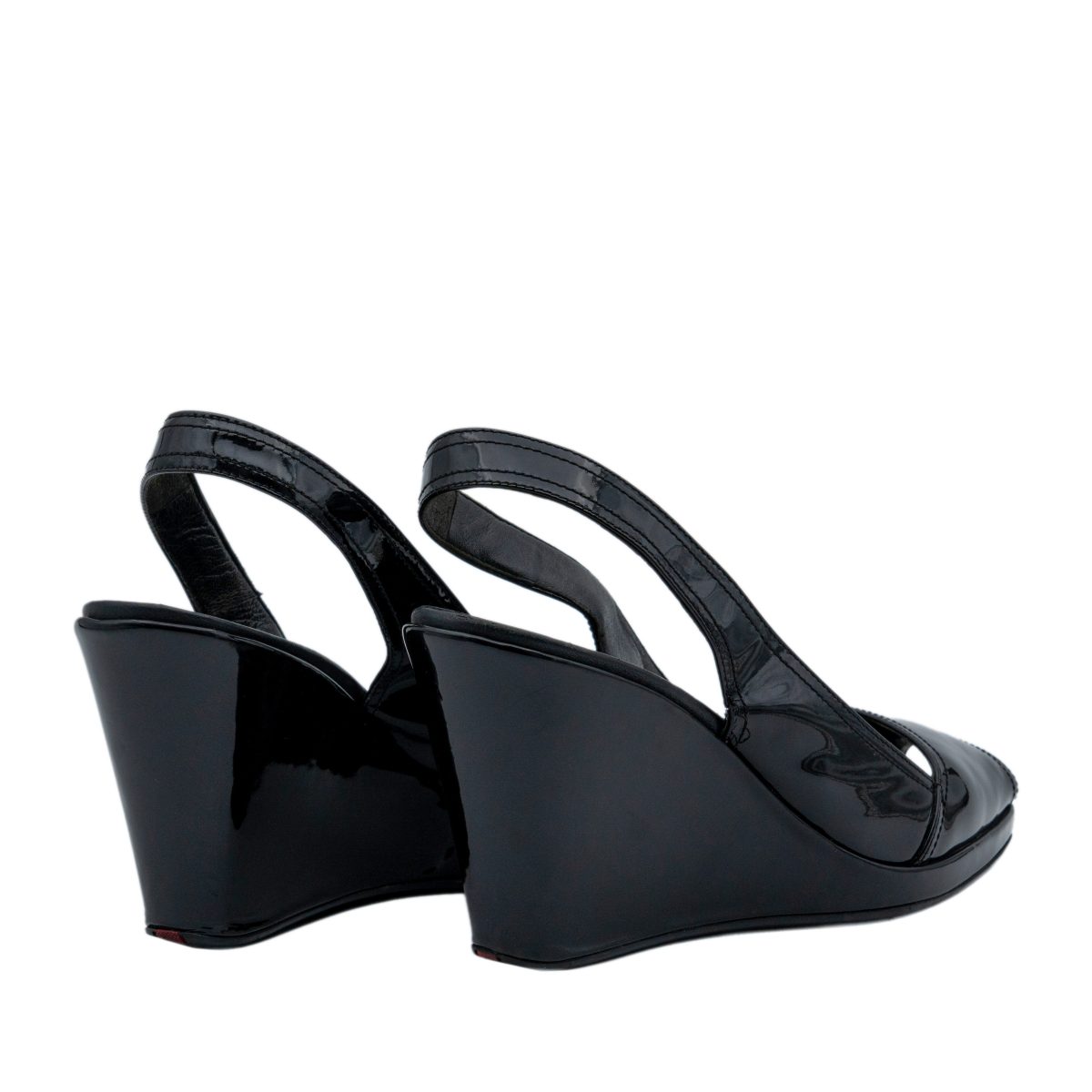 Prada Black Patent Leather Peep Toe Slingback Wedge Heels — photo 4