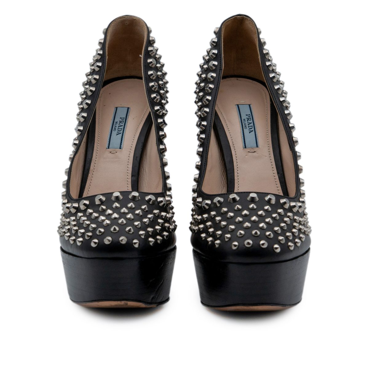 Prada Black Leather Studded Platform Stiletto Pumps Heels — photo 2