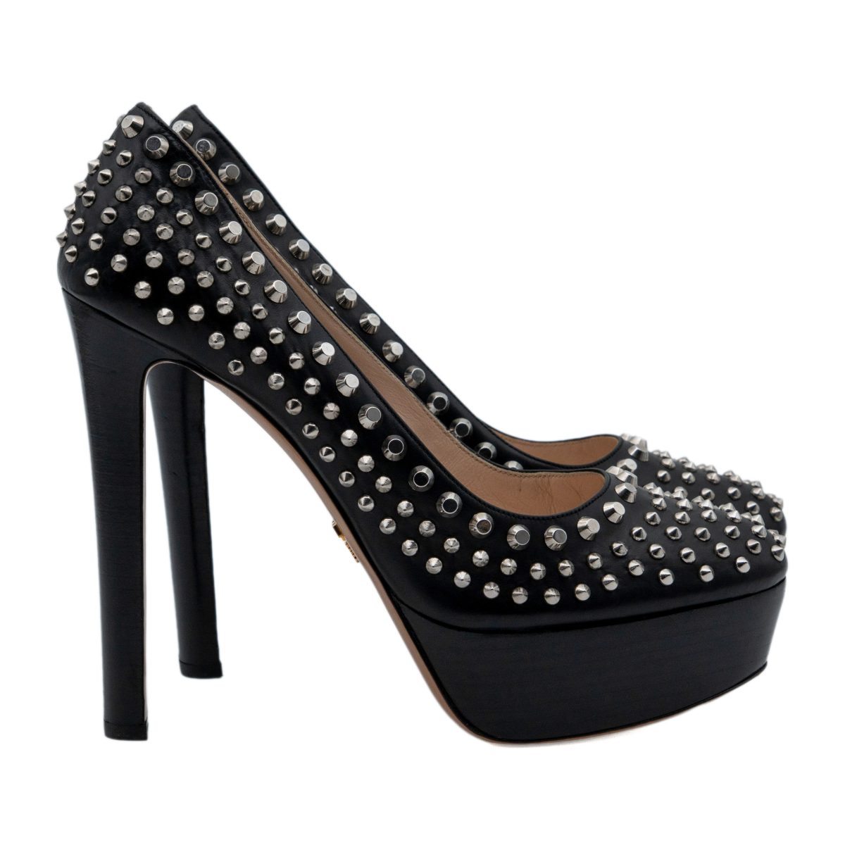 Prada Black Leather Studded Platform Stiletto Pumps Heels — photo 3