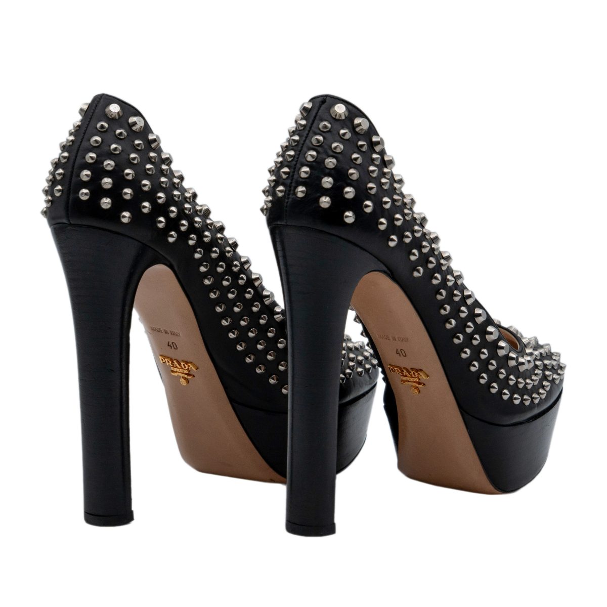 Prada Black Leather Studded Platform Stiletto Pumps Heels — photo 4
