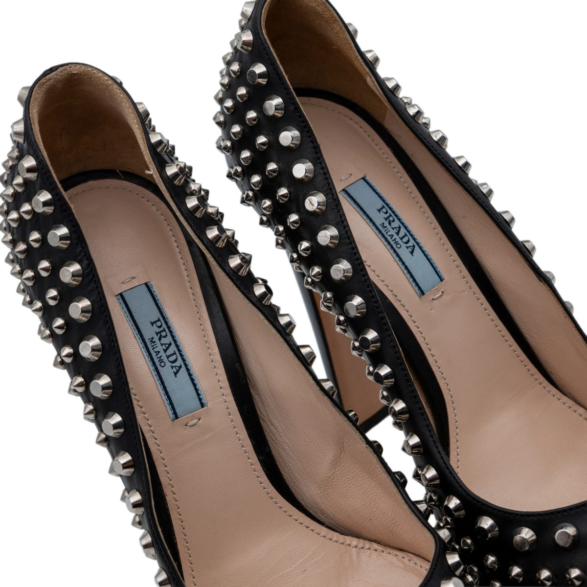 Prada Black Leather Studded Platform Stiletto Pumps Heels — photo 6