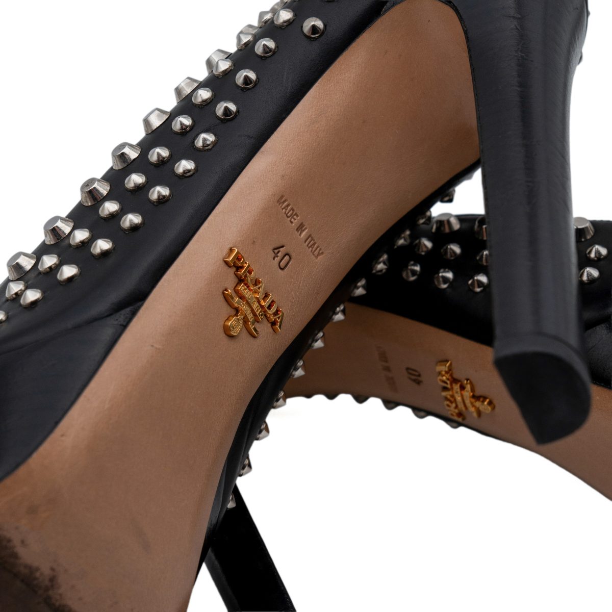 Prada Black Leather Studded Platform Stiletto Pumps Heels — photo 7