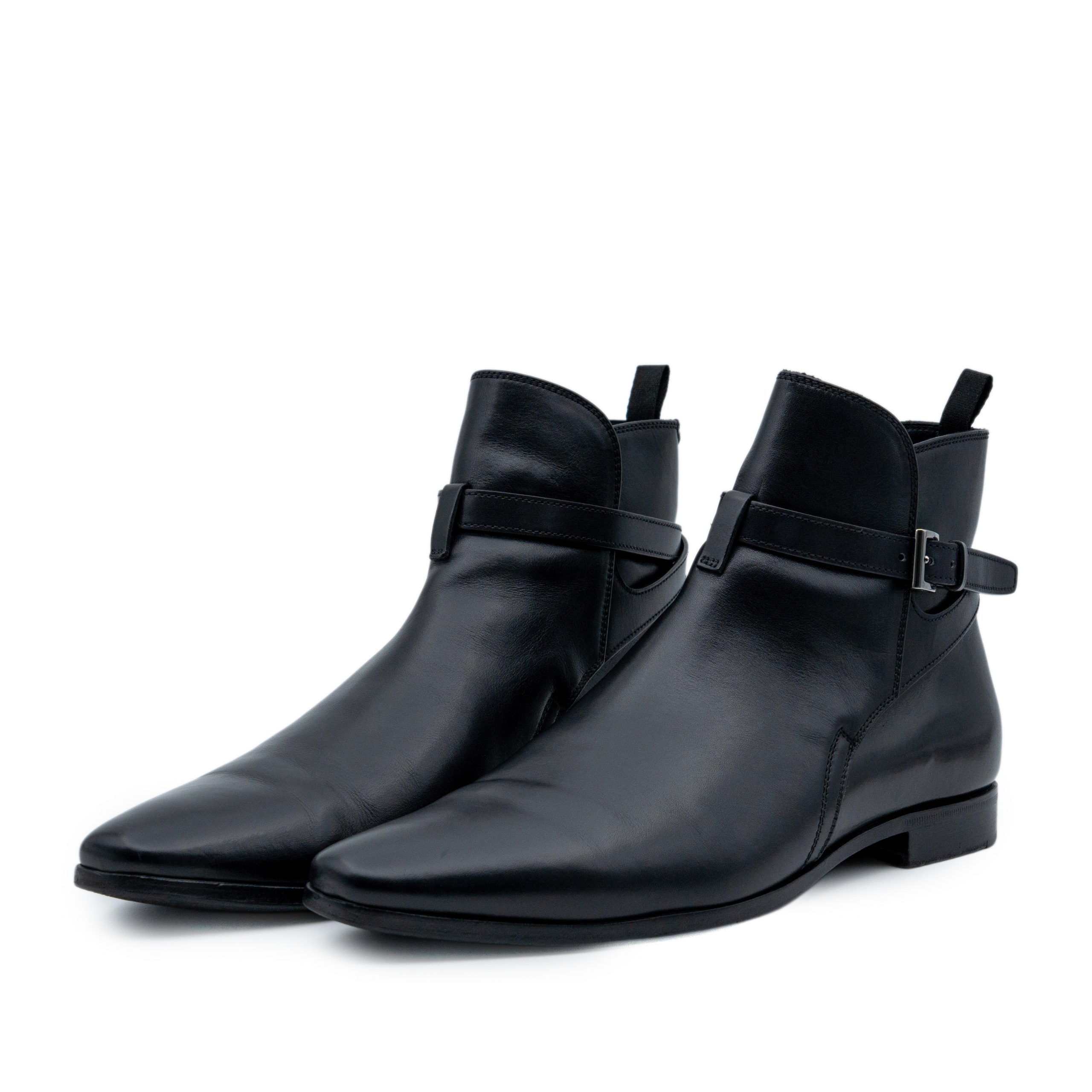 Prada Milano Black Smooth Leather Logo Jodhpur Ankle Boots