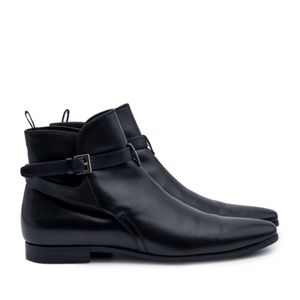 Prada Milano Black Smooth Leather Logo Jodhpur Ankle Boots — photo 3