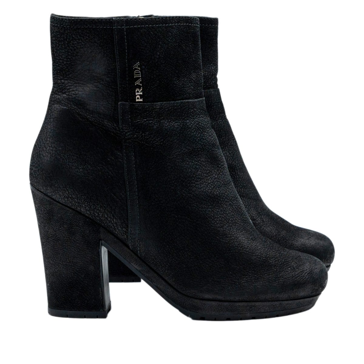 Vintage Prada Black Textured Leather Platform Heels Boots — photo 3
